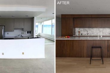 before-&-after-–-an-apartment-kitchen-remodeled-with-dark-stained-oak-cabinets-and-honed-marble-countertops